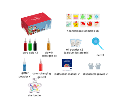 Collection of items including a box, bottles, and packets on a white background